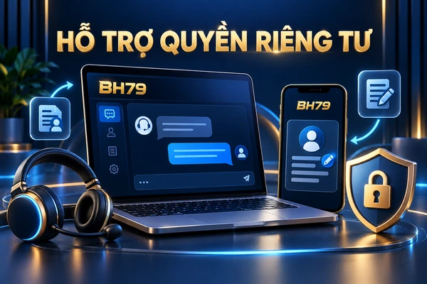 Minh họa quyền riêng tư BH79 trên điện thoại và laptop
