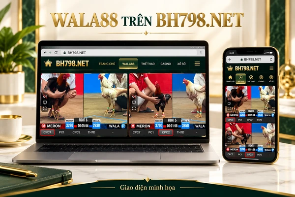 Minh họa tra cứu giao diện WALA88 trên BH798.NET bằng điện thoại và laptop.